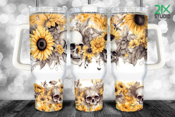 Skulls + sunflowers | 40oz transfer