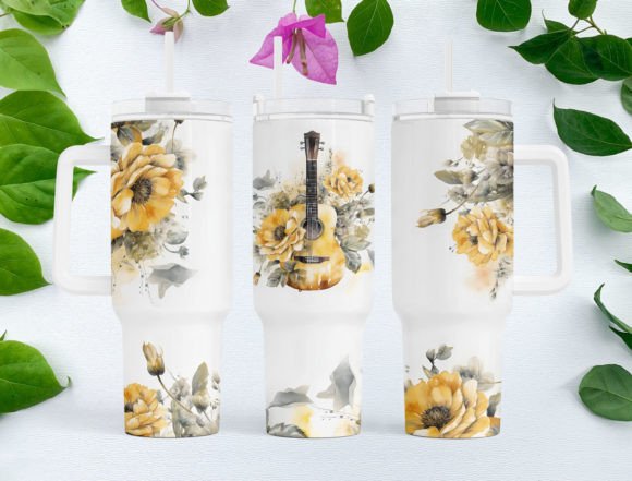 Guitar + florals | 40oz transfer