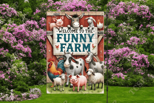 Funny farm | Garden flag sublimation transfer