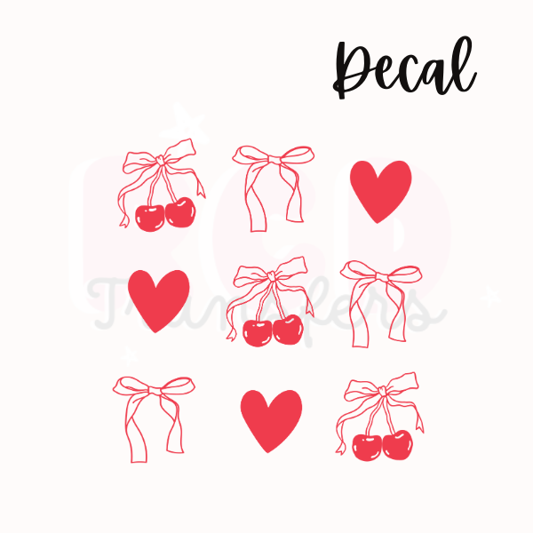 Cherry hearts + bows | Decal