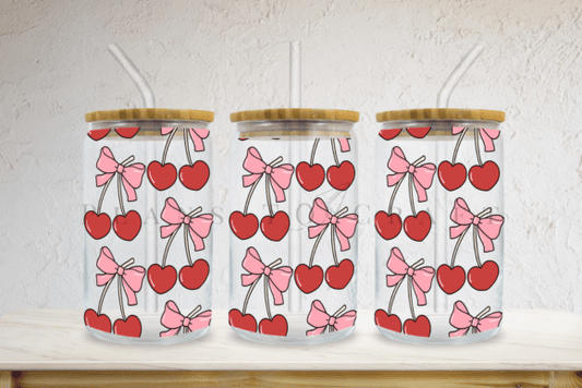 Cherry + bows | 16oz glass can