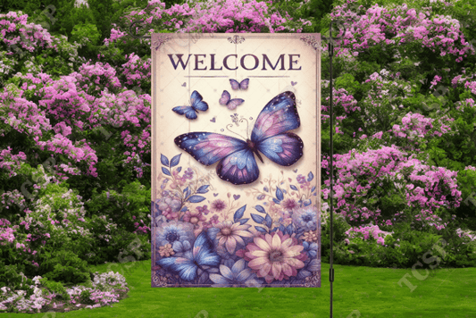 Welcome butterflies | Garden flag sublimation transfer