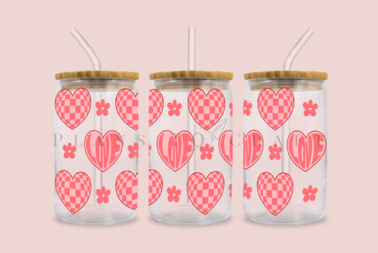 Love + hearts | 16oz glass can