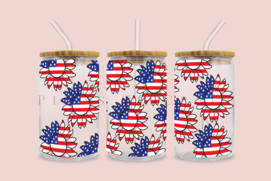 USA + sunflowers | 16oz glass can