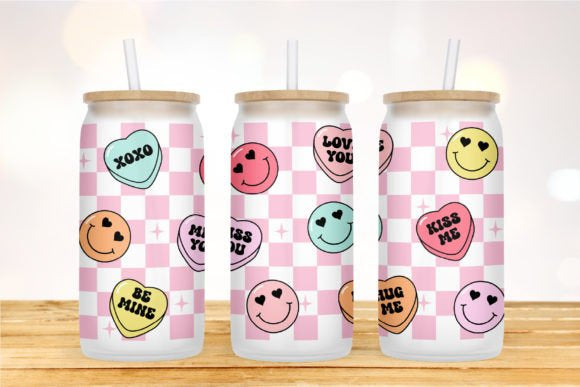 Checkered + conversation hearts | 16oz glass can