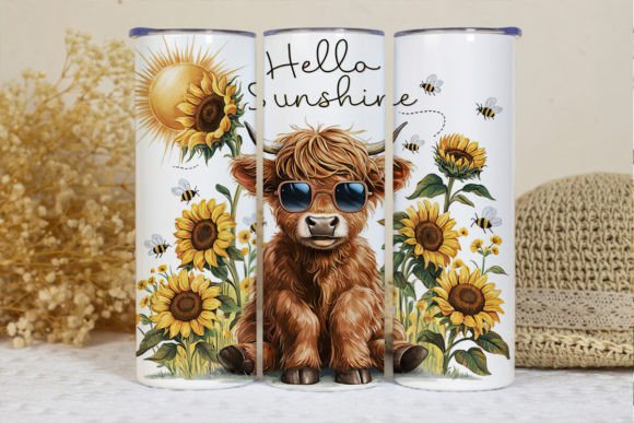 Sunflowers + highland cow hello sunshine | Sublimation transfer
