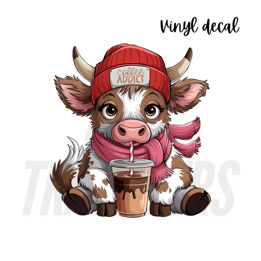 Coffee addict + highland cow | Vinyl Decal